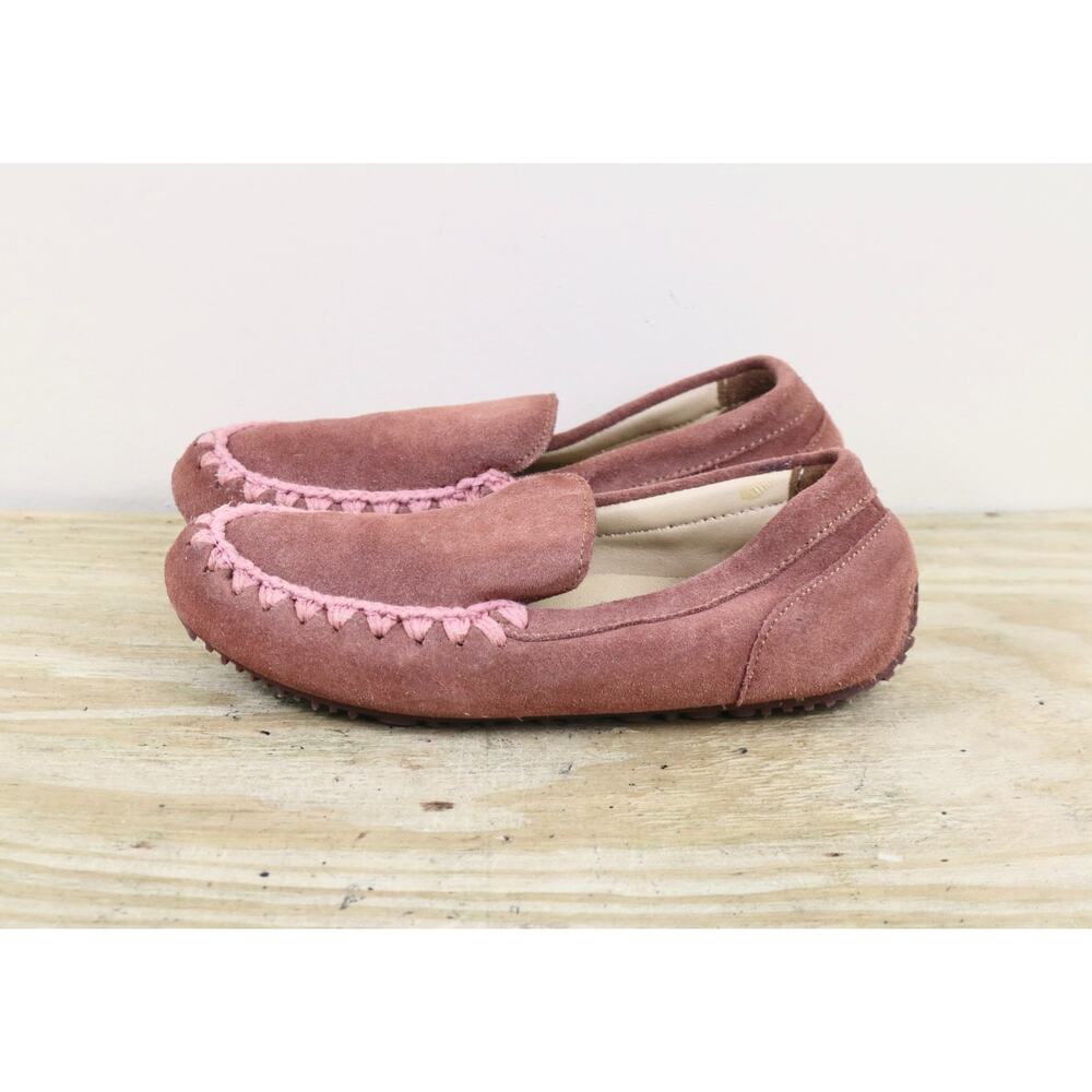 MOU Moccasins Loafers 7.5 Suede Pink Handcrafted Stitched 38 Slip On Shoes